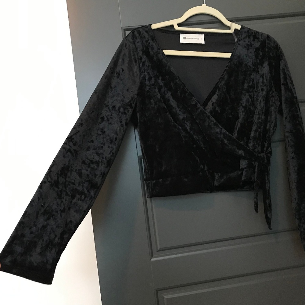 Black Velvet Wrap Crop Top